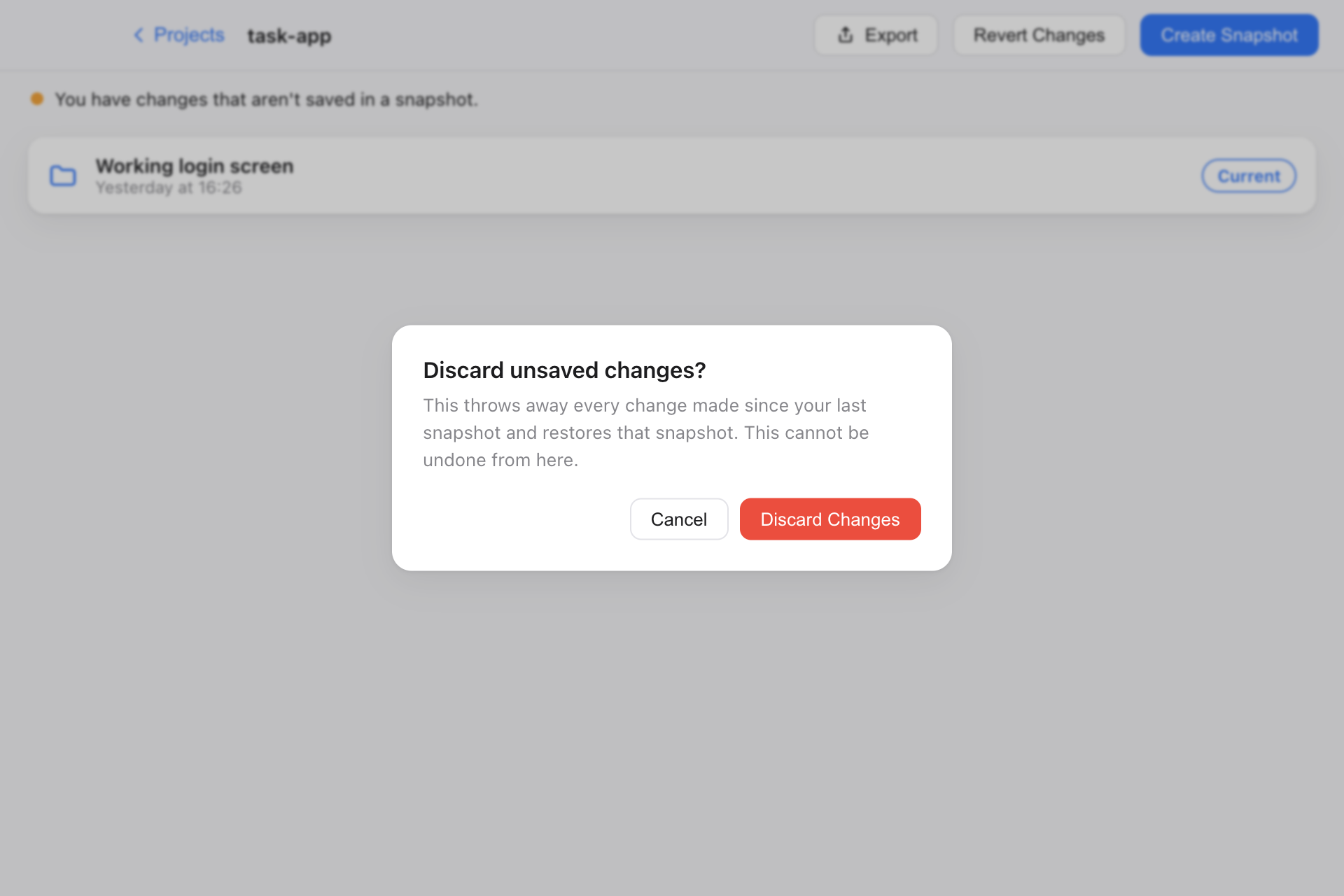 Keepsake asking for confirmation before discarding unsaved changes.